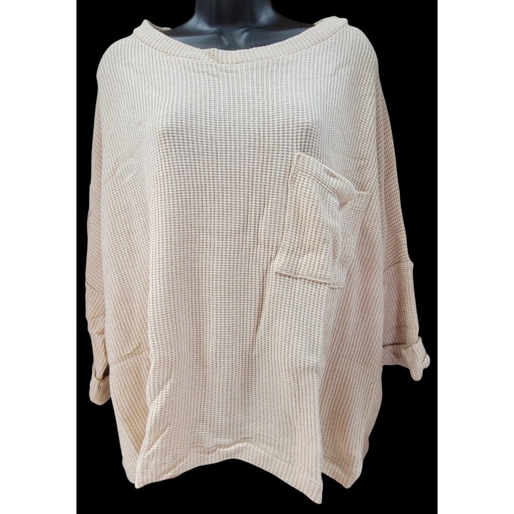 White Birch 1X Womens Knit Loose Fit Crew Sweater Top Beige Polyester Spandex